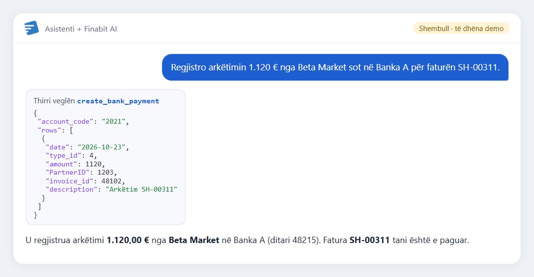 Shembull: Regjistro arkëtimin 1.120 € nga Beta Market sot në Banka A për faturën SH-00311.